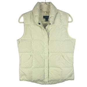 Lands' End Stylish Cream Goosedown Snap Buttons Side Pockets XS Puffer Vest